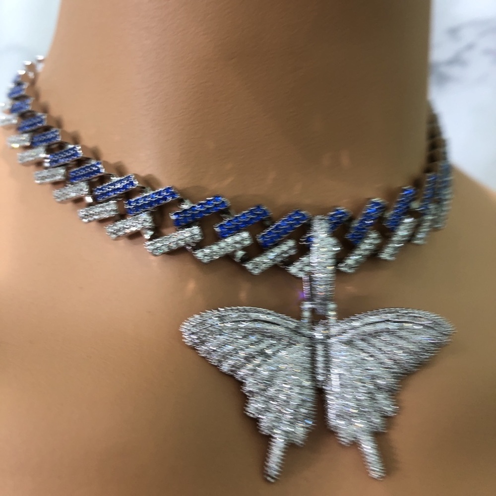 Blue butterfly Cuban chain ,miami Cuban necklace - Picture 3 of 5